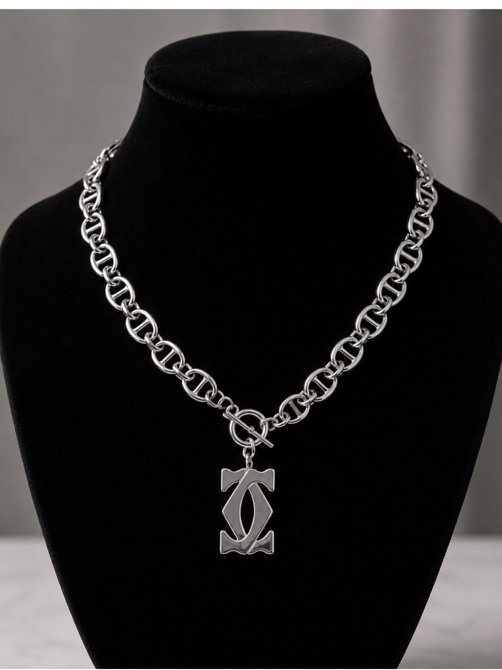 Cartier Silver Signature cc logo pendant and chain heavy weight l
